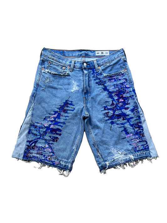 BF Boro Flare Denim Shorts Light Wash