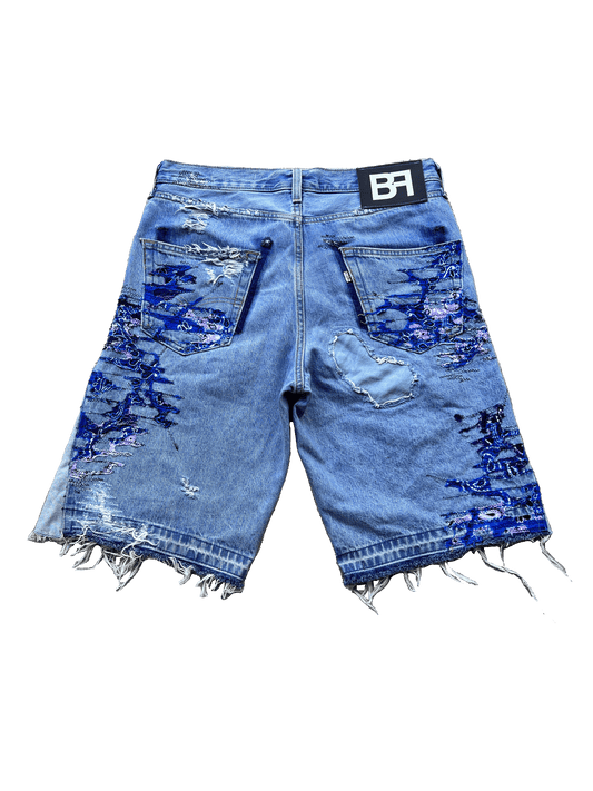 BF Boro Flare Denim Shorts Light Wash